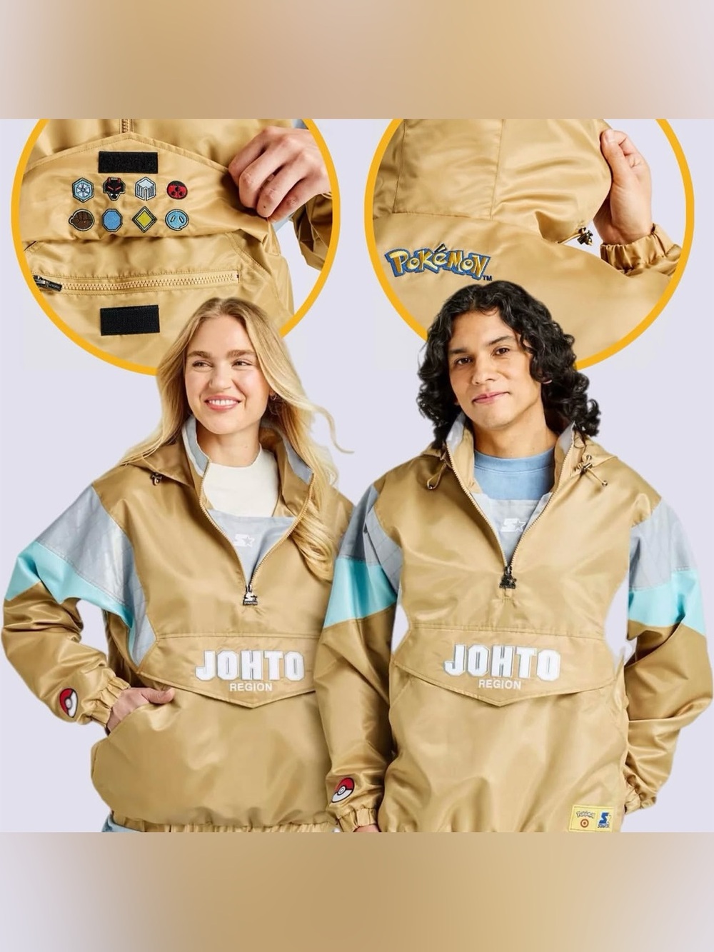 Target Pokemon Starter Pullover Jacket Gold Johto Region size S NEW Grey White